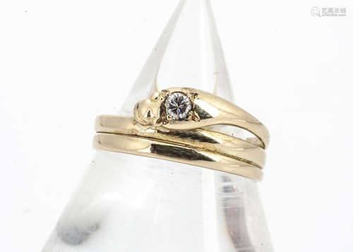 A Victorian 15ct gold ouroboros ring, with replaced brilliant cut diamond to head, ring size N, 2.