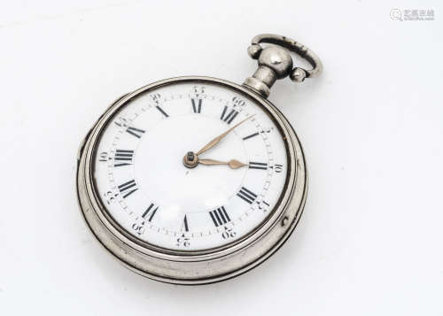 A late George III silver pair cased pocket watch by John Percival of Woolwich, inner case 52mm, rose