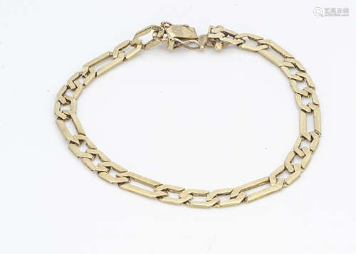 A continental yellow metal curb link bracelet, with tongue and box clasp marked 18K, 19cm, 10g