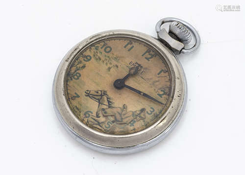 A c1950s Smiths Empire novelty pocket watch, 51mm, with automaton rocking cowboy on horseback,