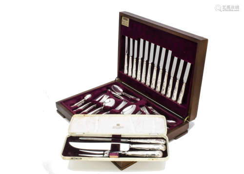 A c1970s canteen of Kings pattern cutlery by Viners, together with a carving set in a box (2)