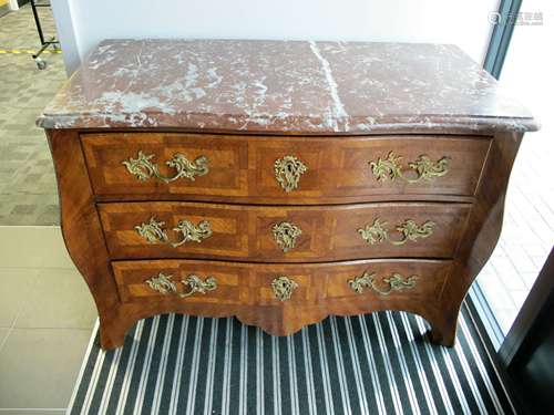 A Louis XVI style kingwood marble top bombe commode, circa 1880 with gilt bronze mounts, serpentine