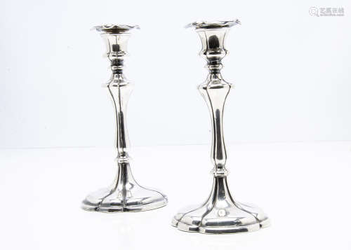 A pair of late 19th Century silver plated candlesticks, with flower shaped insert sconces (4)