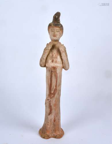 A near companion pair of Chinese earthenware Han style tomb figures, in the form of female courtly