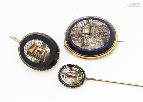 A 19th Century oval gold mounted micro mosaic brooch, depicting St Peters and the Vatican