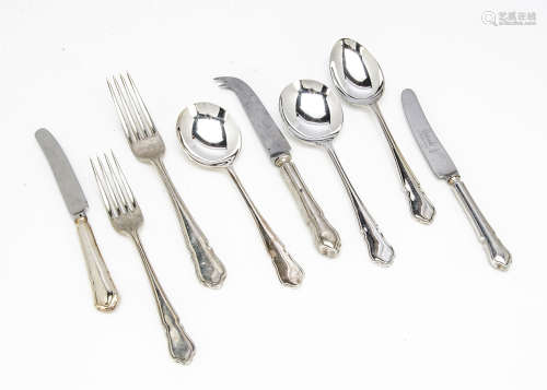 A modern canteen of silver plated cutlery, retailed through Harrods