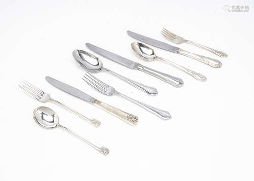 Three silver plated part canteens of cutlery, together with another part canteen of cutlery