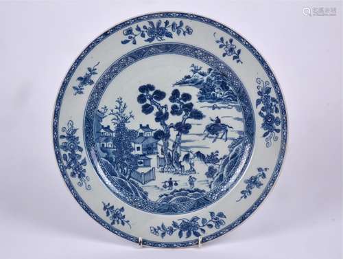 A late 18th or early 19th Century Chinoiserie underglaze blue and white porcelain plate, possibly