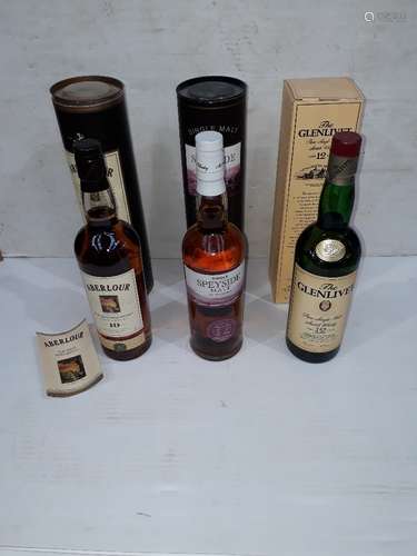 Scottish Whiskey, three 70cl bottles all in cases comprising, The Glenlivet Single Malt 12 year old,