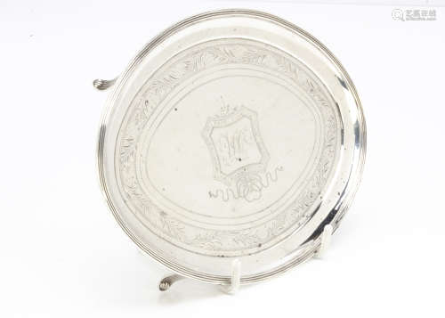A George III silver teapot stand by Peter & Ann Bateman, London 1796, oval on four supports with