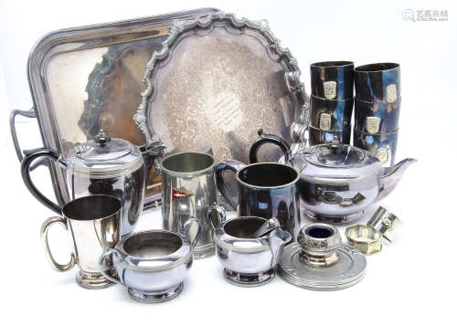 A collection of Victorian and 20th Century silver plate, including a salver, three piece tea set,