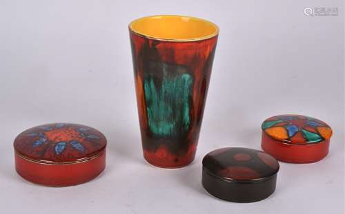 A Poole Pottery Gemstone design everted vase, height 20cm, together with three Poole Pottery