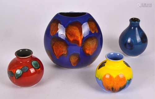 A Poole Pottery ovoid vase from the Living Glaze range, height 19cm, together with three smaller