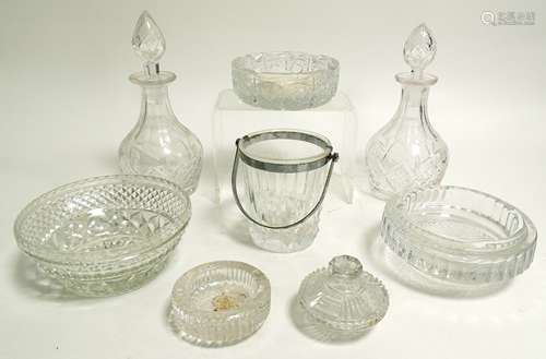 A quantity of 19th Century and later decanters and drinking glasses, together with a glass ice