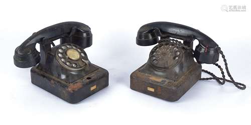 Two vintage plastic dial telephones, 16cm x 24cm x 16cm and 14cm x 18cm x 24cm (2)