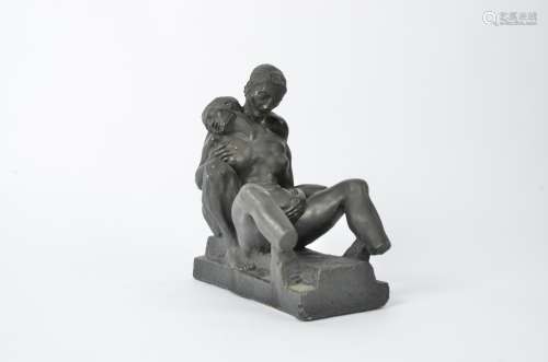 A 20th Century plaster work erotic figure, the base with label 