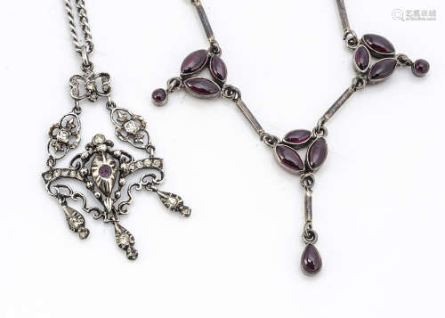 An early 20th Century silver and paste set pendant, on a contemporary curb link chain together