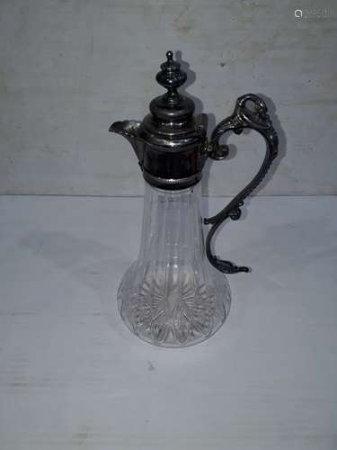 Edwardian Cut Crystal Claret Decanter with Silver Plated Mounts, of tapered form with starburst