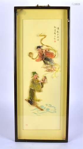 A 20th Century Chinese hardstone picture, depicting male and female companions, framed and glazed,