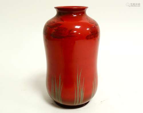 A Shelley late Art Nouveau era Foley 'Flamboyant' vase, of waisted cylindrical form with three