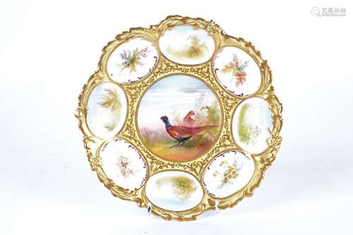 An early 20th Century George Jones crescent ware cabinet plate, hand painted by W. Birbeck,