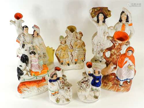 A collection of Victorian Staffordshire figures, to include a little red riding hood and the wolf