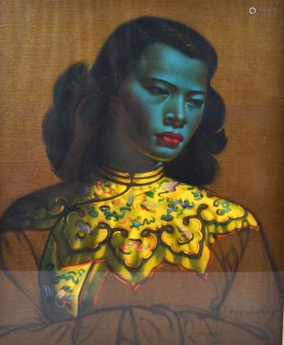 A Tretchikoff print of 'The Chinese Girl', the iconic mid century image of a green girl, framed