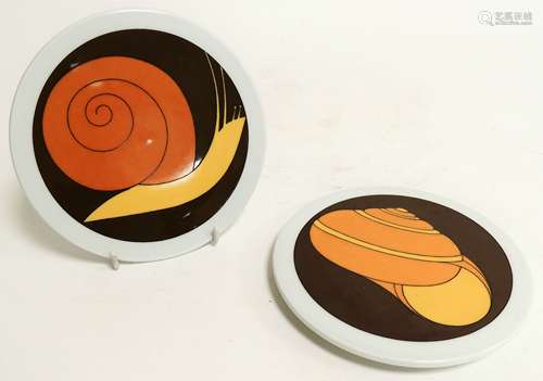 A pair of Bing & Grondahl circular porcelain plaques, with a design of snails, one inside and one