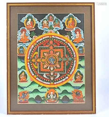 An Indian school painting with multiple miniature deities, surrounding a central roundel with