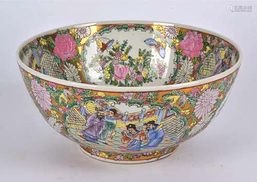 A 20th Century Chinese canton famille rose medallion punch bowl, bowl interior and exterior with