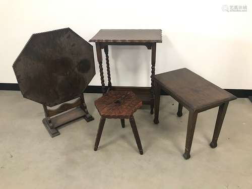 Four items of Utility period furniture, including a stool, folding table and two tables