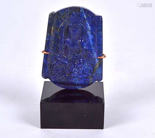 A near rectangular shaped Lapis Lazuli block mounted on contemporary stand, in the form of an