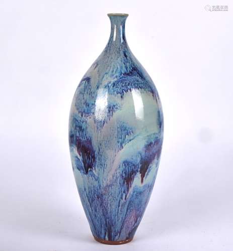 A Chinese ovoid vase with molten hares fur type glaze, Jun ware hues of purple, lavender and blue,