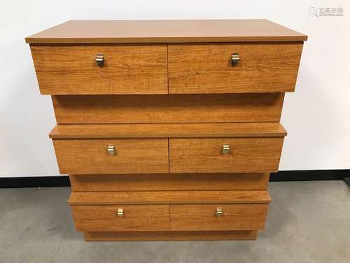 A set of three c1980s melamine units, each with protruding pair of drawers and 102cm wide x 52cm x