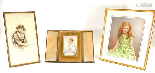 An early 20th Century miniature portrait study of female, cased, indistinct signature to lower