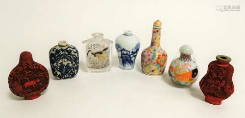 A 20th Century Chinese polychrome millefiori snuff bottle, with four characters to base, height 9cm,