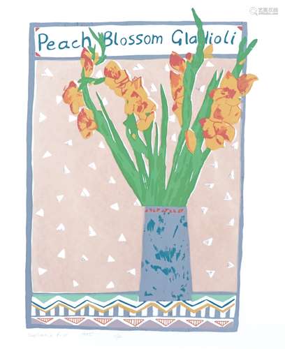 A contemporary limited edition print entitled 'Peach Blossom & Gladioli', signed to lower left '