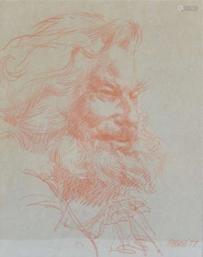 A portrait drawing of a mature gentleman, signed to lower right 'Keene '77', framed and glazed