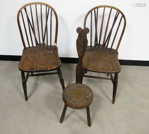 Two 19th Century Windsor chairs, one stamped to the reverse T & M 1880, sold together with a Ben