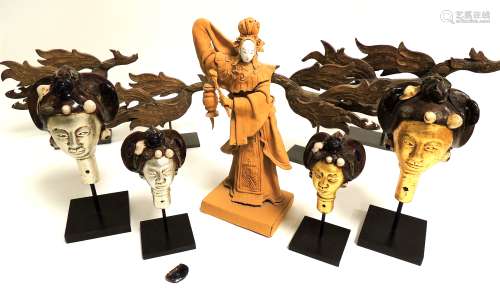 A group of Asian interior works to include a graduated group of four giltwood flying mythical