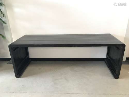 A large contemporary Oriental softwood altar style table, the black lacquered form with