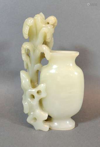 A Late 19th Century Early 20th Century Jade Small Vase of Pierced Form 13cm tall