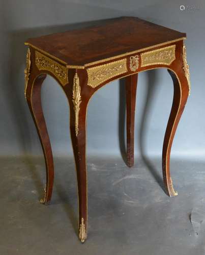 A French Style Marquetry Inlaid and Gilt Metal Mounted Side Table, the inlaid top above a relief