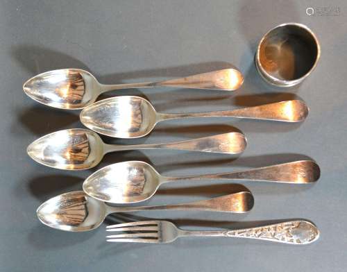 A Set of Three George III Scottish Silver Dessert Spoons, Edinburgh 1804, together with another