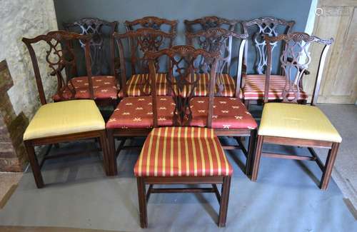 A Set of Nine Mahogany Chippendale Style Dining Chairs comprising two arms and seven singles each