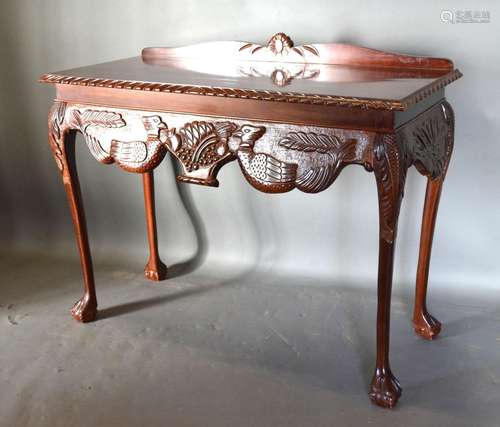 A George III Style Mahogany Console Table by Higginbottom of Dublin with a low galleried back