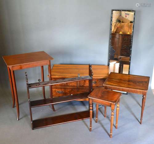 A 19th Century Mahogany Wall Shelf together with three occasional tables, a low cabinet and an