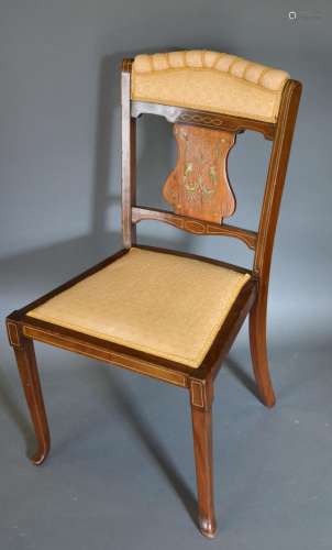 An Edwardian Mahogany Marquetry Inlaid Side Chair with cabriole legs and pad feet