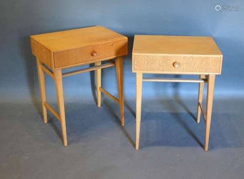 A Pair of Contemporary Bedside Tables by Meredew, each with a frieze drawer raised upon square