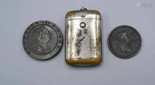 A Georgian Cartwheel Penny Dated 1767 together with another Georgian Coin Dated 1806 and a vesta